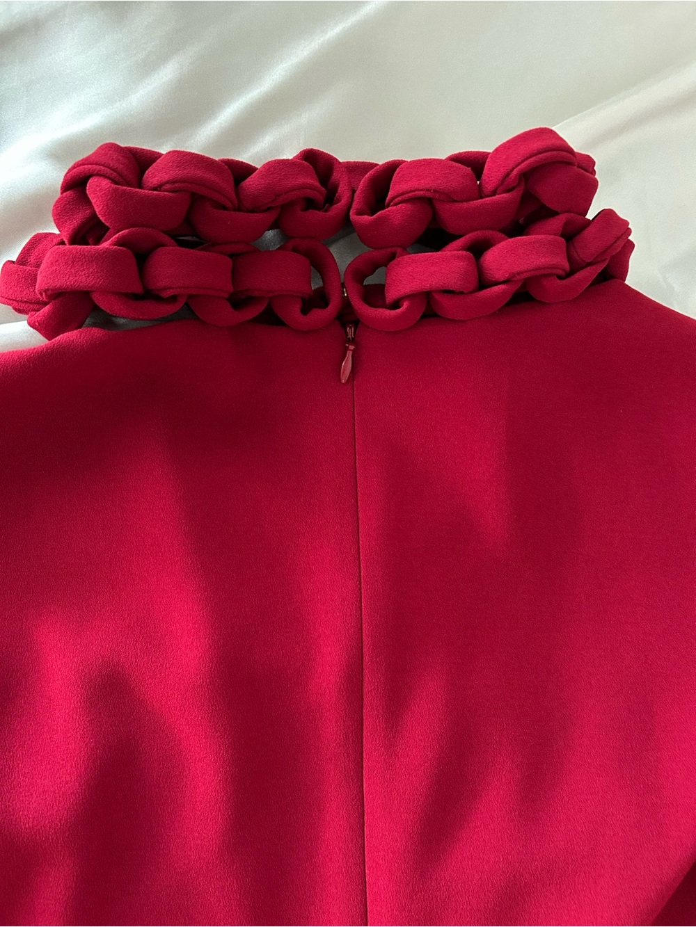 Diane Von Furstenberg Vintage Red Dress with Braided Collar Detail Long Sleeve - Picture 6 of 10